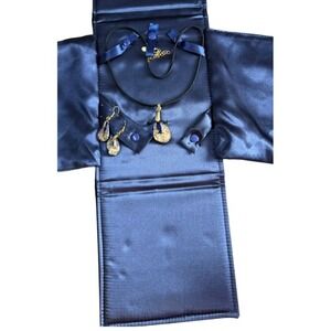 Stauer Necklace Earring Velvet Case Jewelry Set Watercolor Glass Stone